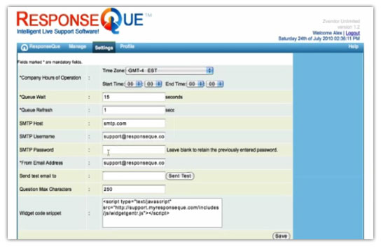 ResponseQue Settings Screen